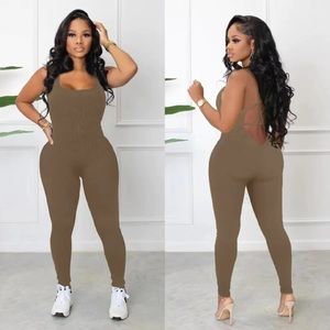 Brown backless body suit